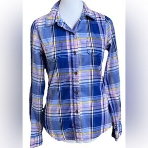 THE NORTH FACE Purple Yellow Blue Plaid Button Up Long Sleeve Outdoors Shirt XS